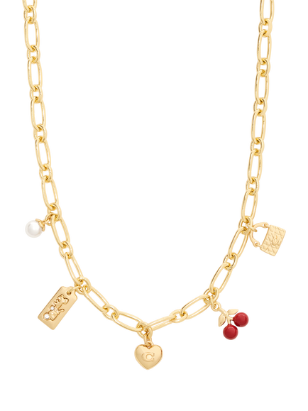 Coach Open Link Charm Necklace, Red - view 2, Red