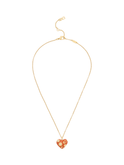 Coach Floral Heart Necklace, Brown, Brown