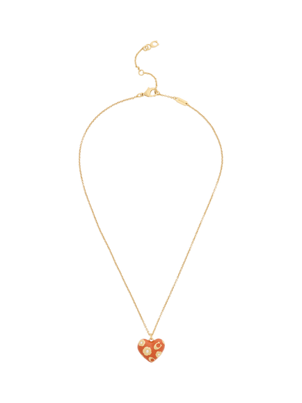 Coach Floral Heart Necklace, Brown, Brown
