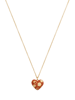 Coach Floral Heart Necklace, Brown - view 2, Brown