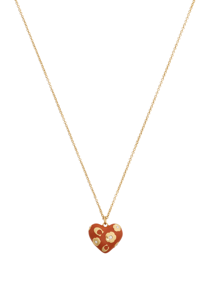Coach Floral Heart Necklace, Brown - view 2, Brown