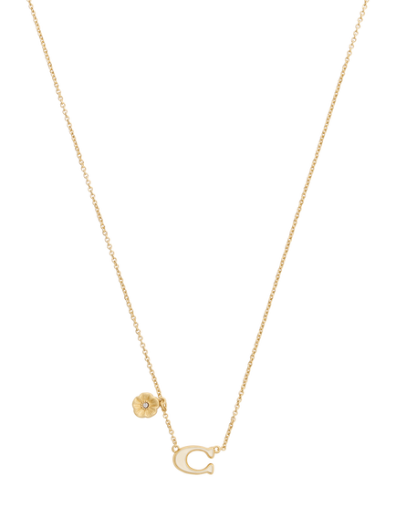 Coach Sculpted C Chain Necklace, Chalk - view 2, Chalk