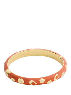 Coach Sculpted C Floral Hinged Bangle Bracelet, Brown, Brown