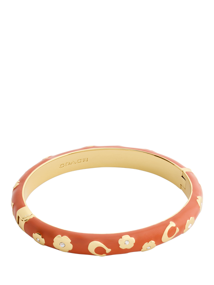 Coach Sculpted C Floral Hinged Bangle Bracelet, Brown, Brown