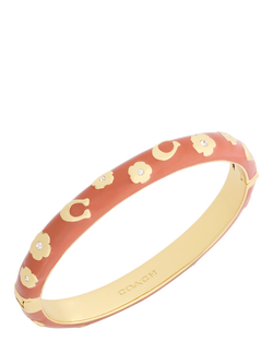 Coach Sculpted C Floral Hinged Bangle Bracelet, Brown - view 2, Brown