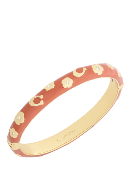 Coach Sculpted C Floral Hinged Bangle Bracelet, Brown - view 2, Brown