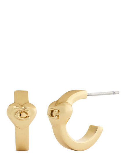 Coach Signature C Open Puffy Heart Hoop Earrings, Gold, Gold