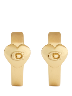 Coach Signature C Open Puffy Heart Hoop Earrings, Gold - view 2, Gold