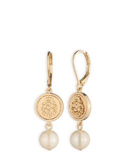 Lauren Ralph Lauren Pearl and Coin Double Drop Earrings, Gold/ White, Gold/ White
