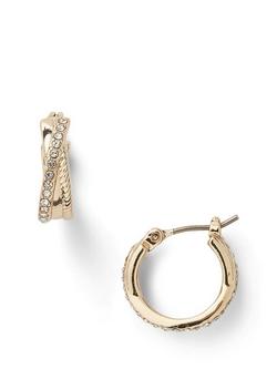 Lauren Ralph Lauren Pavé Hoop Earrings, Gold/ Clear - view 2, Gold/ Clear