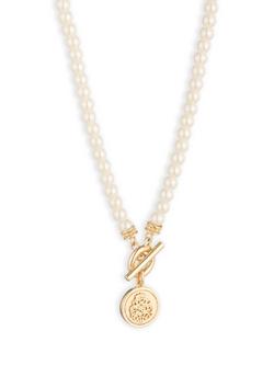Lauren Ralph Lauren Pearl and Coin Pendant Necklace, Gold/ White, Gold/ White