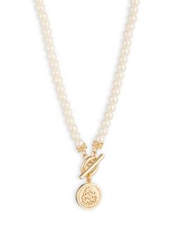 Lauren Ralph Lauren Pearl and Coin Pendant Necklace, Gold/ White - view 2, Gold/ White