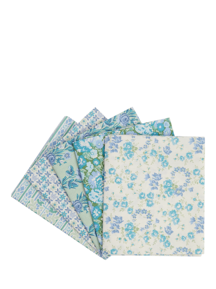 Liberty Fabrics Palace Gardens Lasenby Cotton Fat Quarter Quilting Fabric, Pack of 5, Blue/Green, Multi