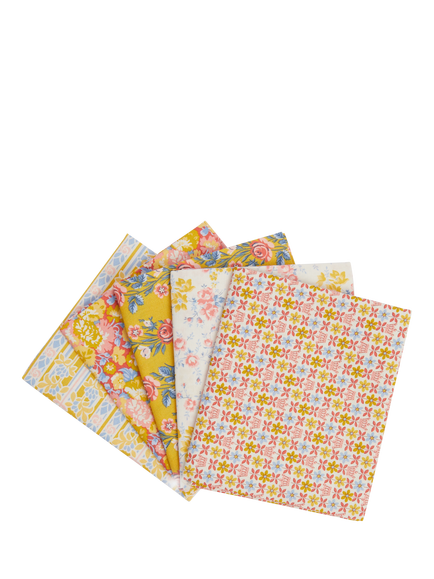 Liberty Fabrics Palace Gardens Lasenby Cotton Fat Quarter Quilting Fabric, Pack of 5, Yellow, Multi