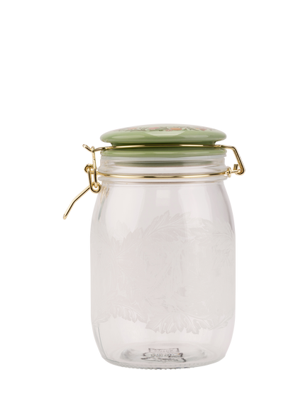 William Morris At Home Kitchen Garden Clip Top Glass Storage Jar, 1L, Clear Green, Clear Green