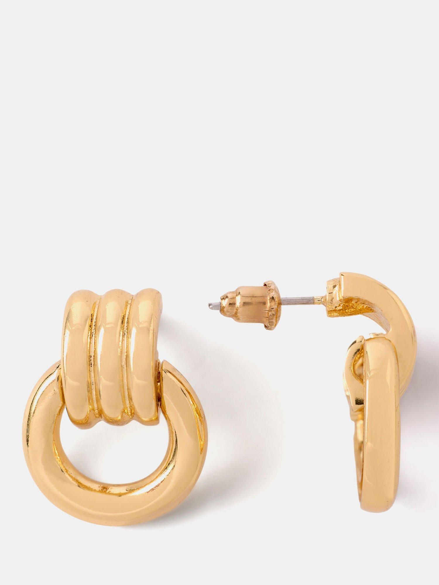 Product image 1 of 3, which shows Mint Velvet Link Hoop Earrings, Gold