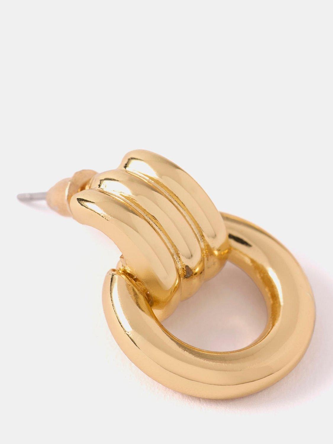 Product image 3 of 3, which shows Mint Velvet Link Hoop Earrings, Gold