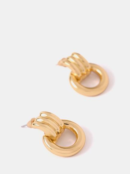 Mint Velvet Link Hoop Earrings - view 2, Gold