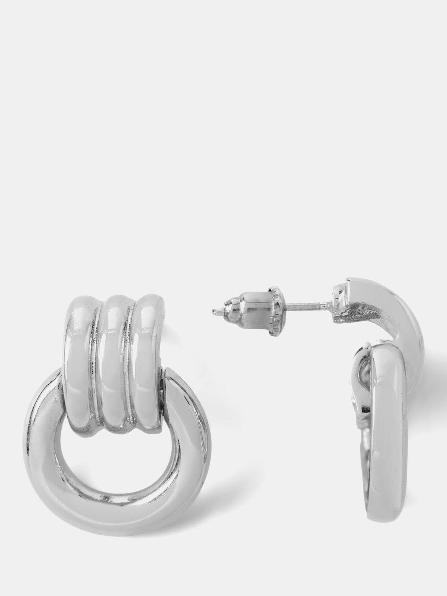 Product image 1 of 11, which shows Mint Velvet Link Hoop Earrings, Silver