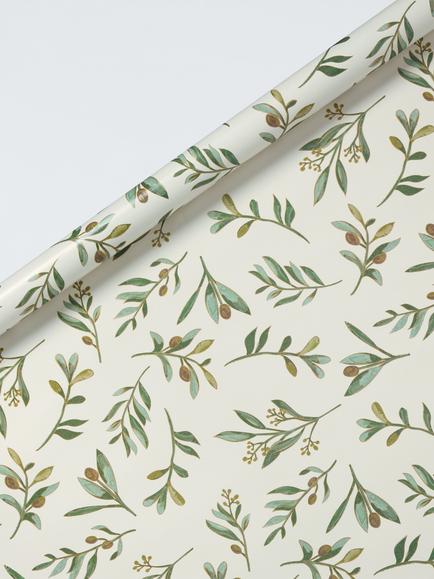 Elizabeth Scarlett Olive Leaves Wrapping Paper, L3m, Multi, Multi