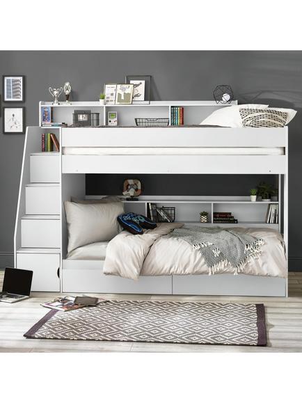 Julian Bowen Camelot Staircase Bunk Bed, White, White