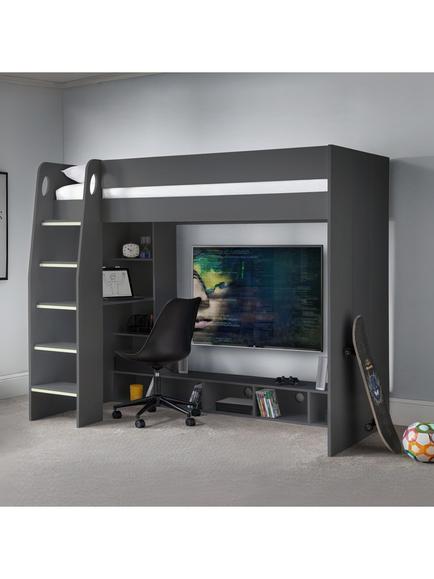 Julian Bowen Nebula Bed Frame with Desk, Grey, Grey