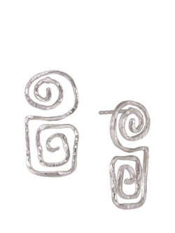 Ottoman Hands Megara Geometric Spiral Earrings, Silver, Silver