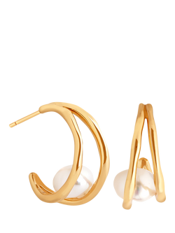 Astrid & Miyu Molten Illusion Pearl Hoop Earrings, Gold/White, Gold/White