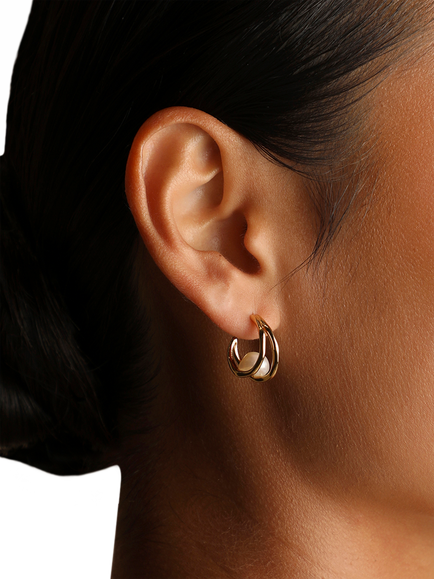 Astrid & Miyu Molten Illusion Pearl Hoop Earrings, Gold/White - view 2, Gold/White