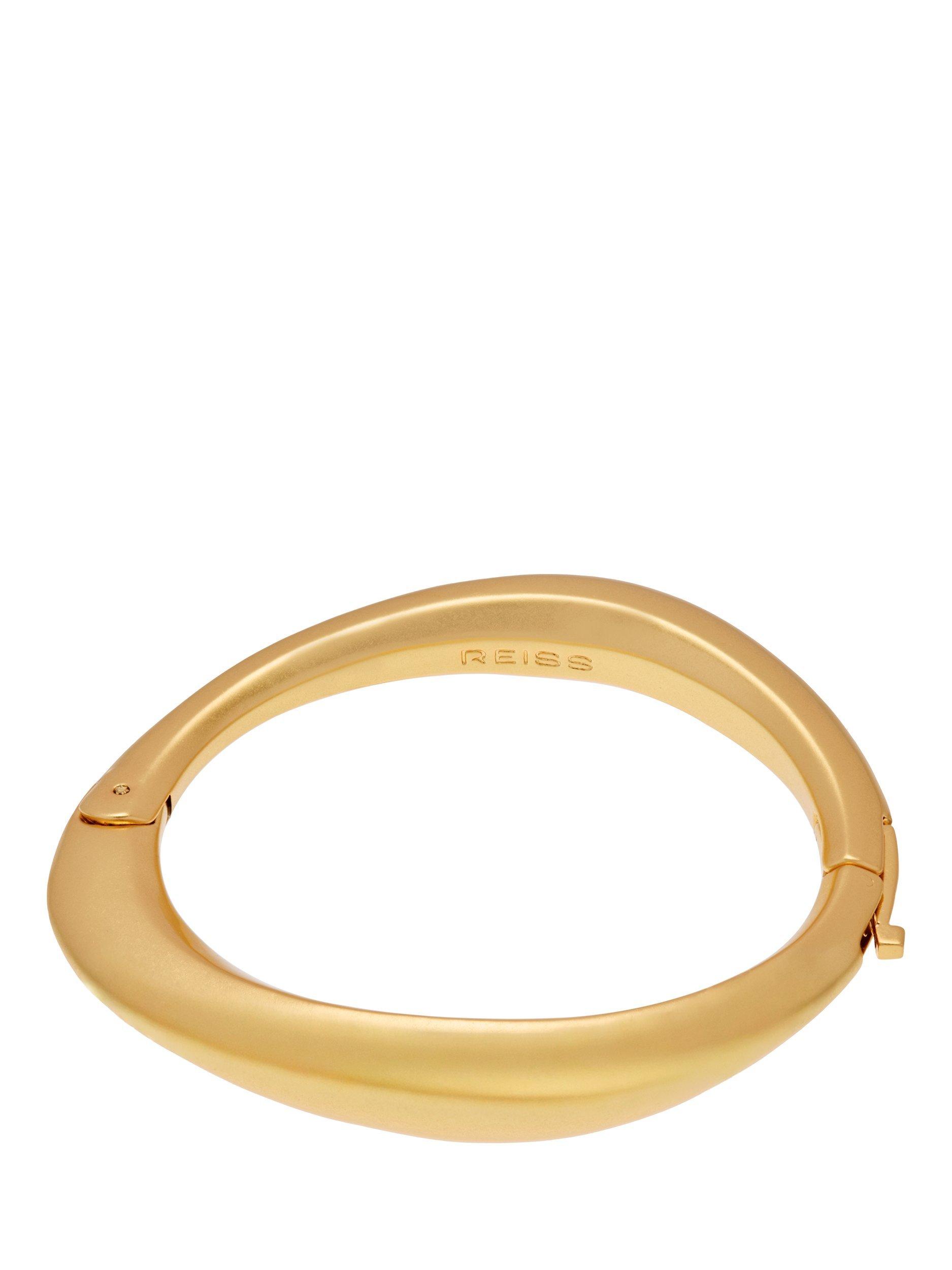 Product image 1 of 5, which shows Reiss Sierra Smooth Curved Hinged Bangle Bracelet, Gold