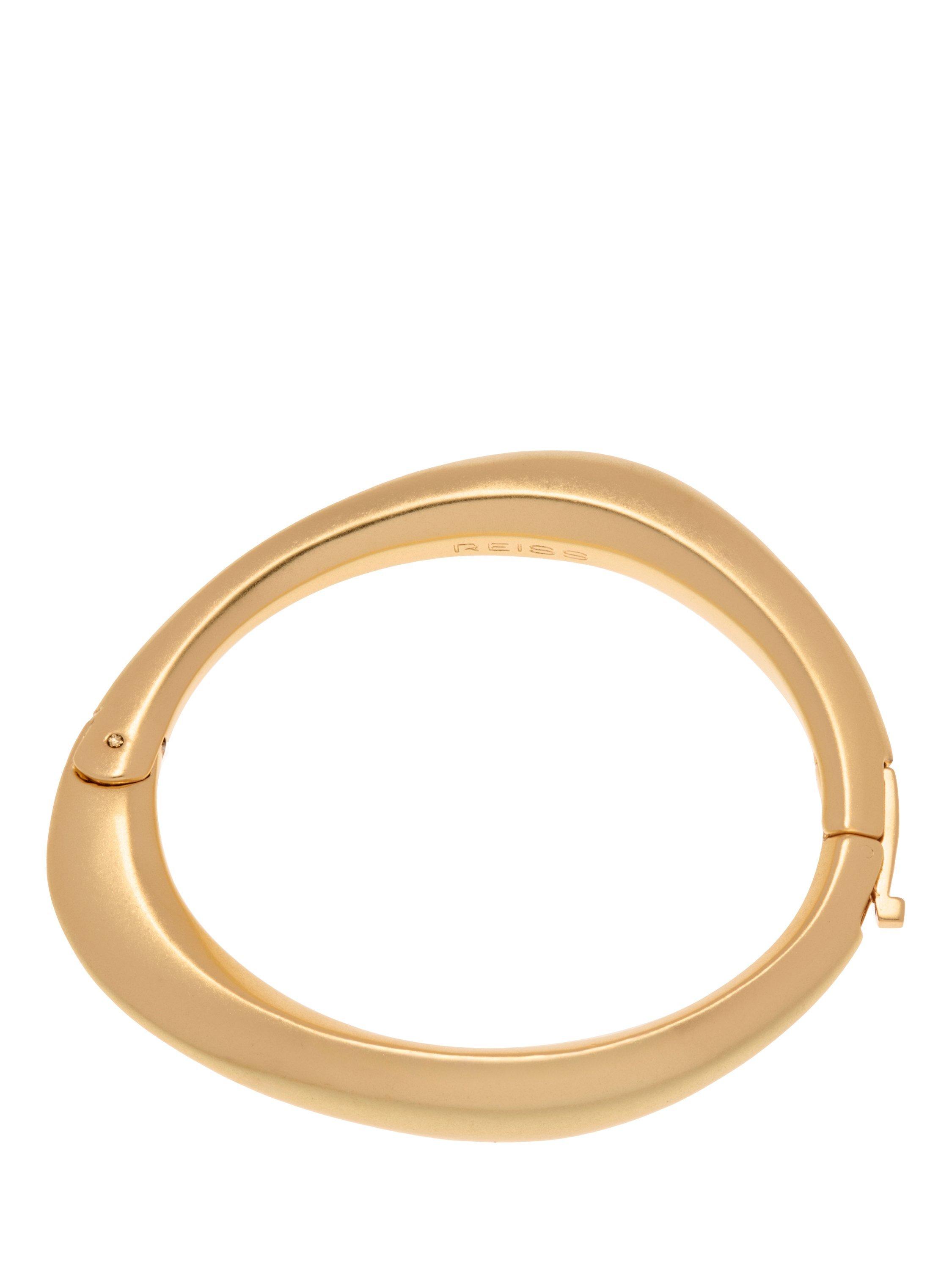 Product image 3 of 5, which shows Reiss Sierra Smooth Curved Hinged Bangle Bracelet, Gold