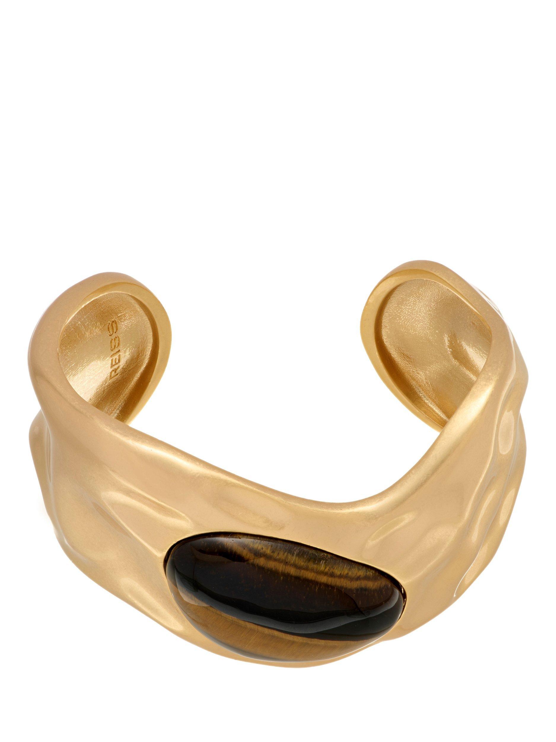 Product image 1 of 5, which shows Reiss Tillie Tumbled Stone Cuff, Gold