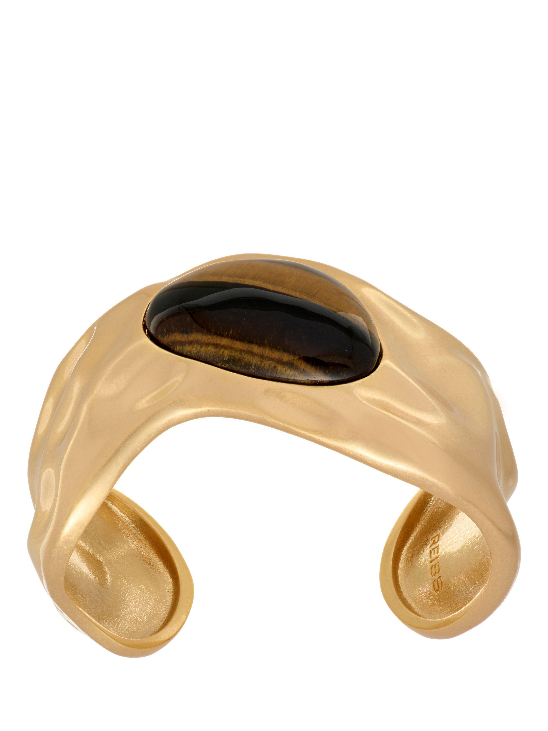 Product image 3 of 5, which shows Reiss Tillie Tumbled Stone Cuff, Gold