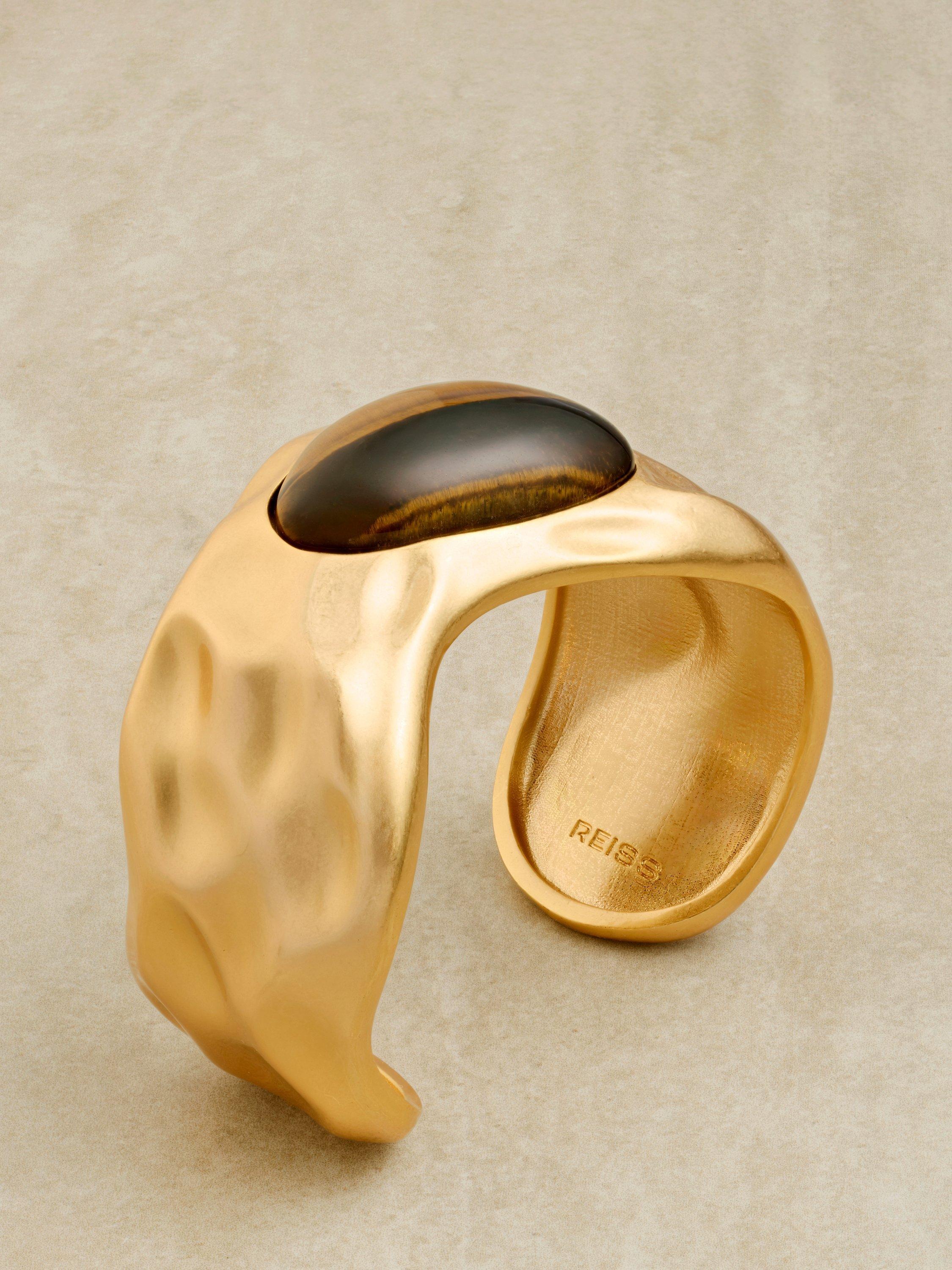Product image 4 of 5, which shows Reiss Tillie Tumbled Stone Cuff, Gold