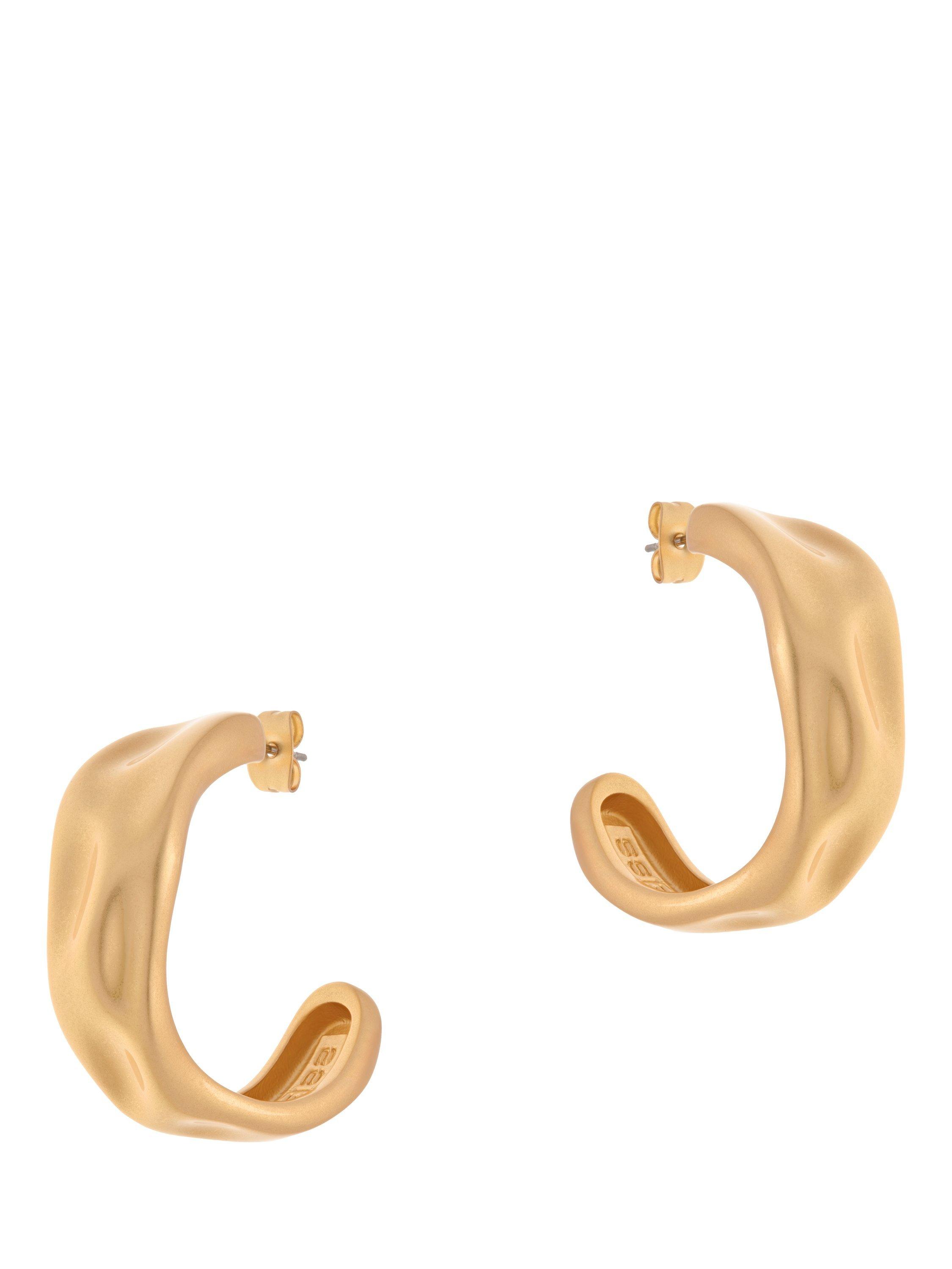 Product image 1 of 5, which shows Reiss Halle Hammered Hoop Earrings, Gold