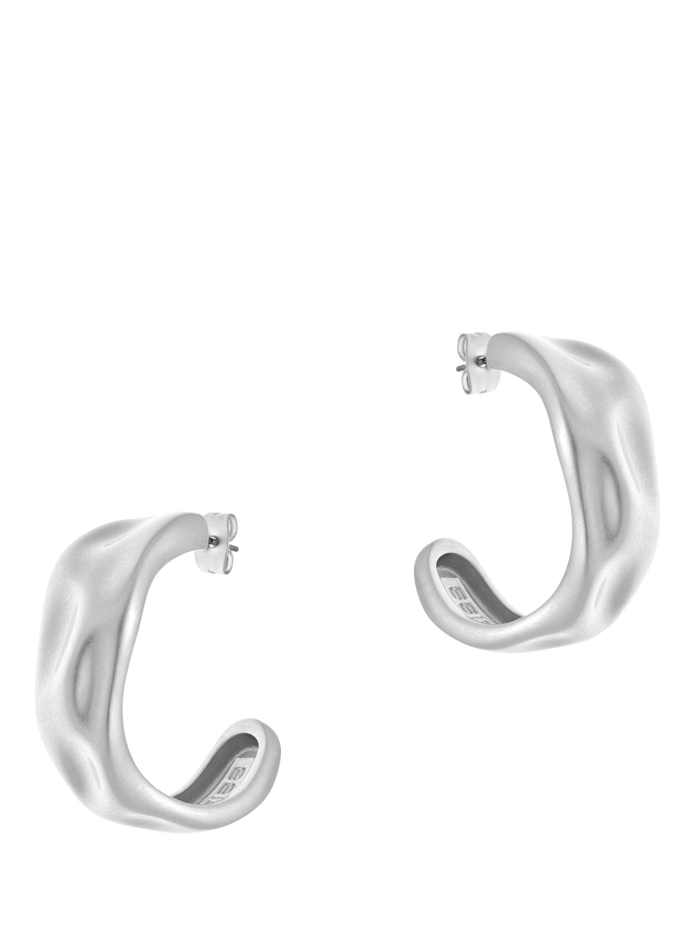 Product image 1 of 5, which shows Reiss Halle Hammered Hoop Earrings, Silver