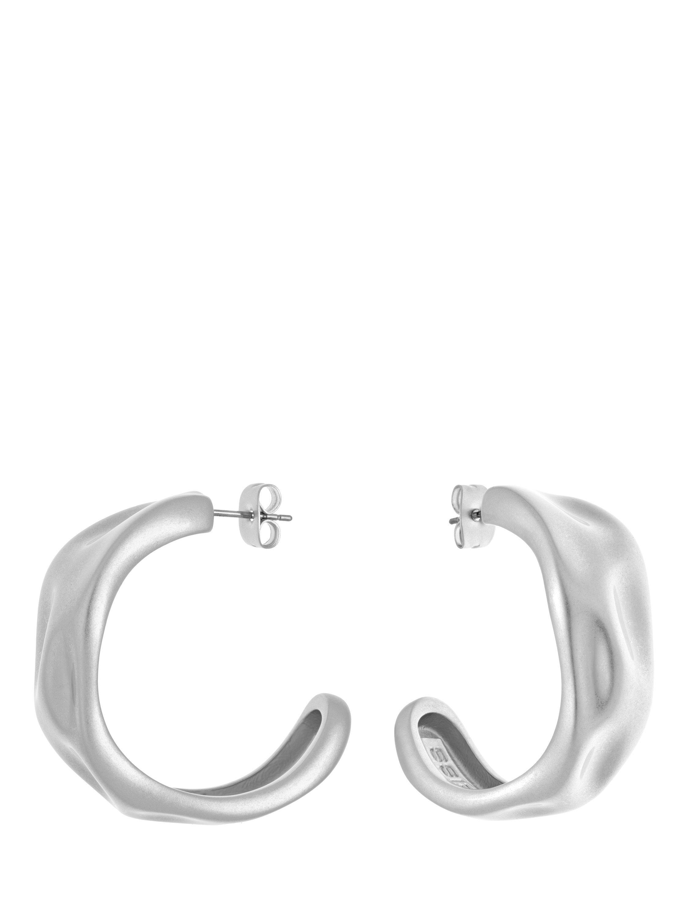 Product image 2 of 5, which shows Reiss Halle Hammered Hoop Earrings, Silver