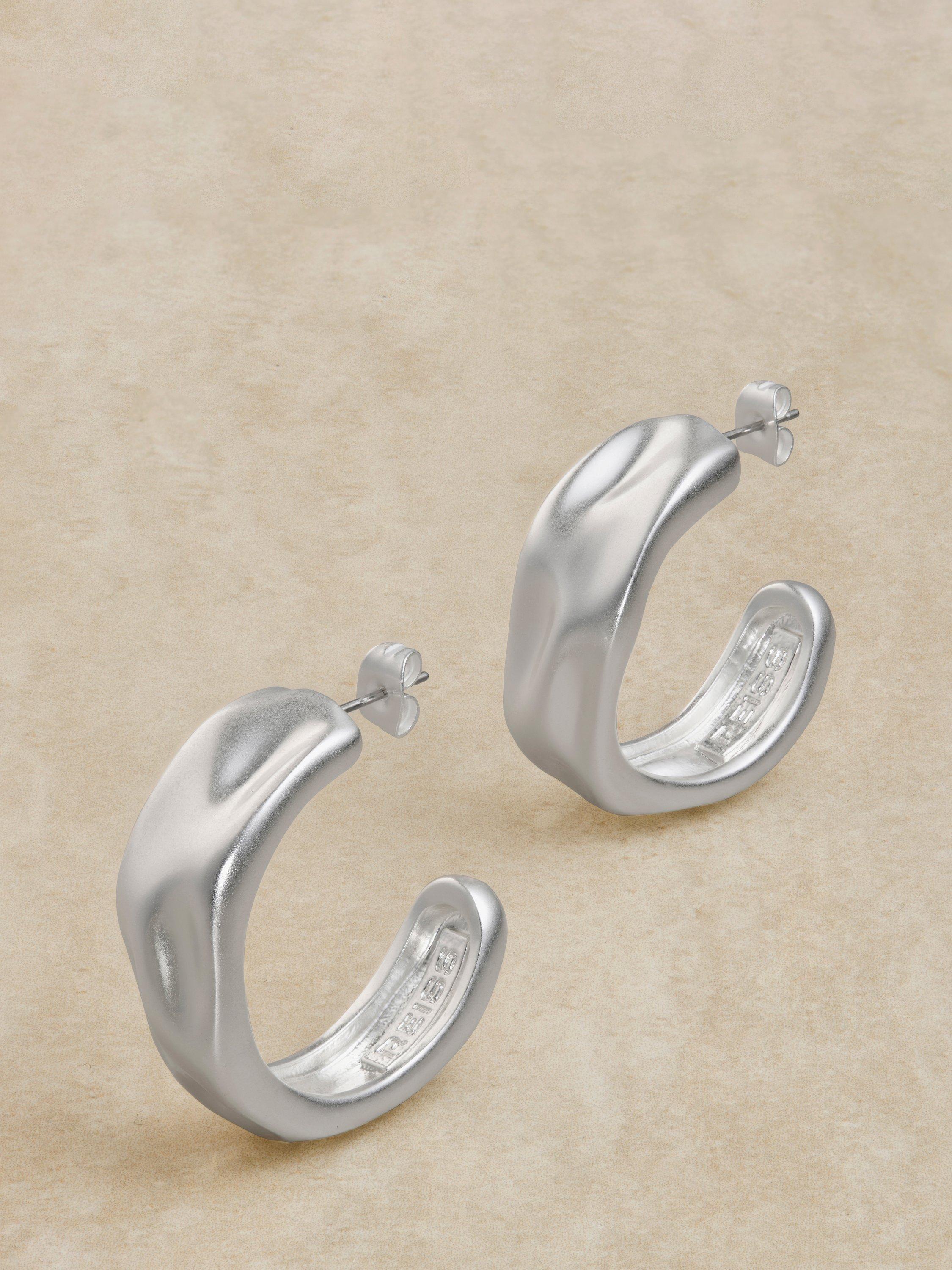 Product image 4 of 5, which shows Reiss Halle Hammered Hoop Earrings, Silver