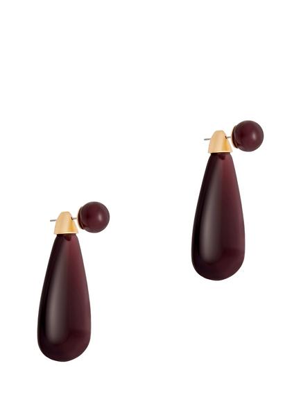 Reiss Perla Polished Resin Drop Earrings, Burgundy/Gold, Burgundy/Gold