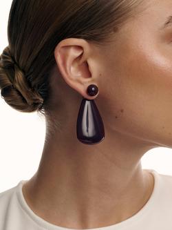 Reiss Perla Polished Resin Drop Earrings, Burgundy/Gold - view 2, Burgundy/Gold