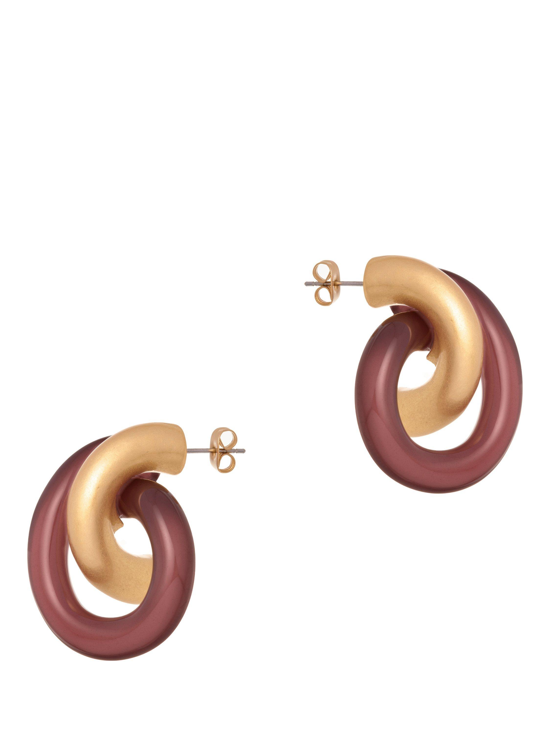 Product image 1 of 6, which shows Reiss Pixie Polished Resin Knot Earrings, Burgundy/Gold