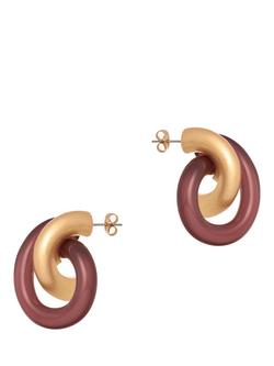 Reiss Pixie Polished Resin Knot Earrings, Burgundy/Gold, Burgundy/Gold