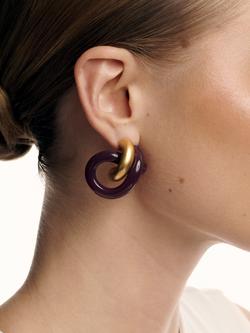 Reiss Pixie Polished Resin Knot Earrings, Burgundy/Gold - view 2, Burgundy/Gold