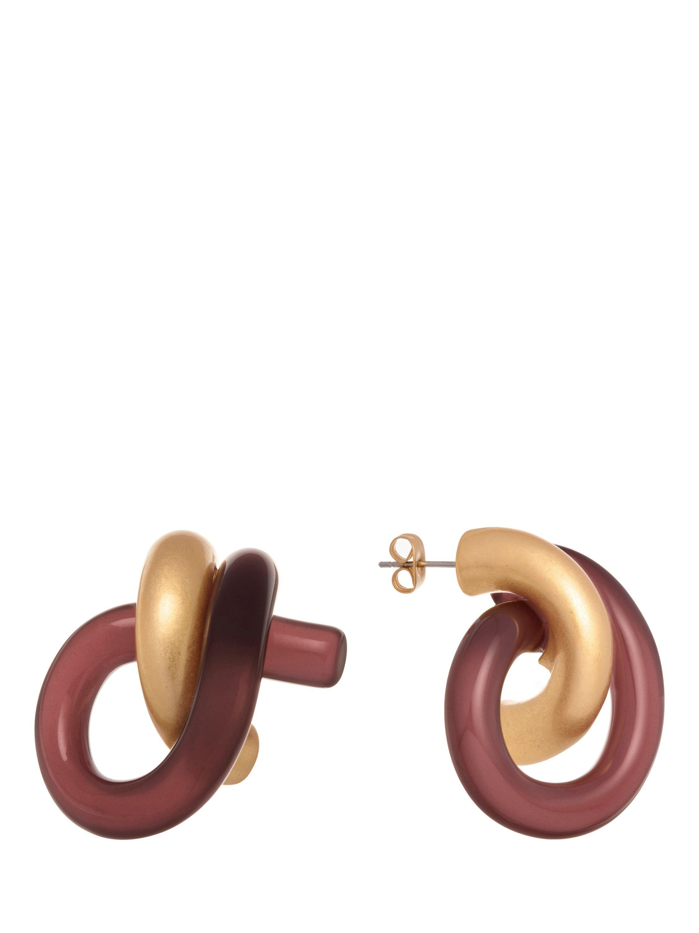 Product image 4 of 6, which shows Reiss Pixie Polished Resin Knot Earrings, Burgundy/Gold