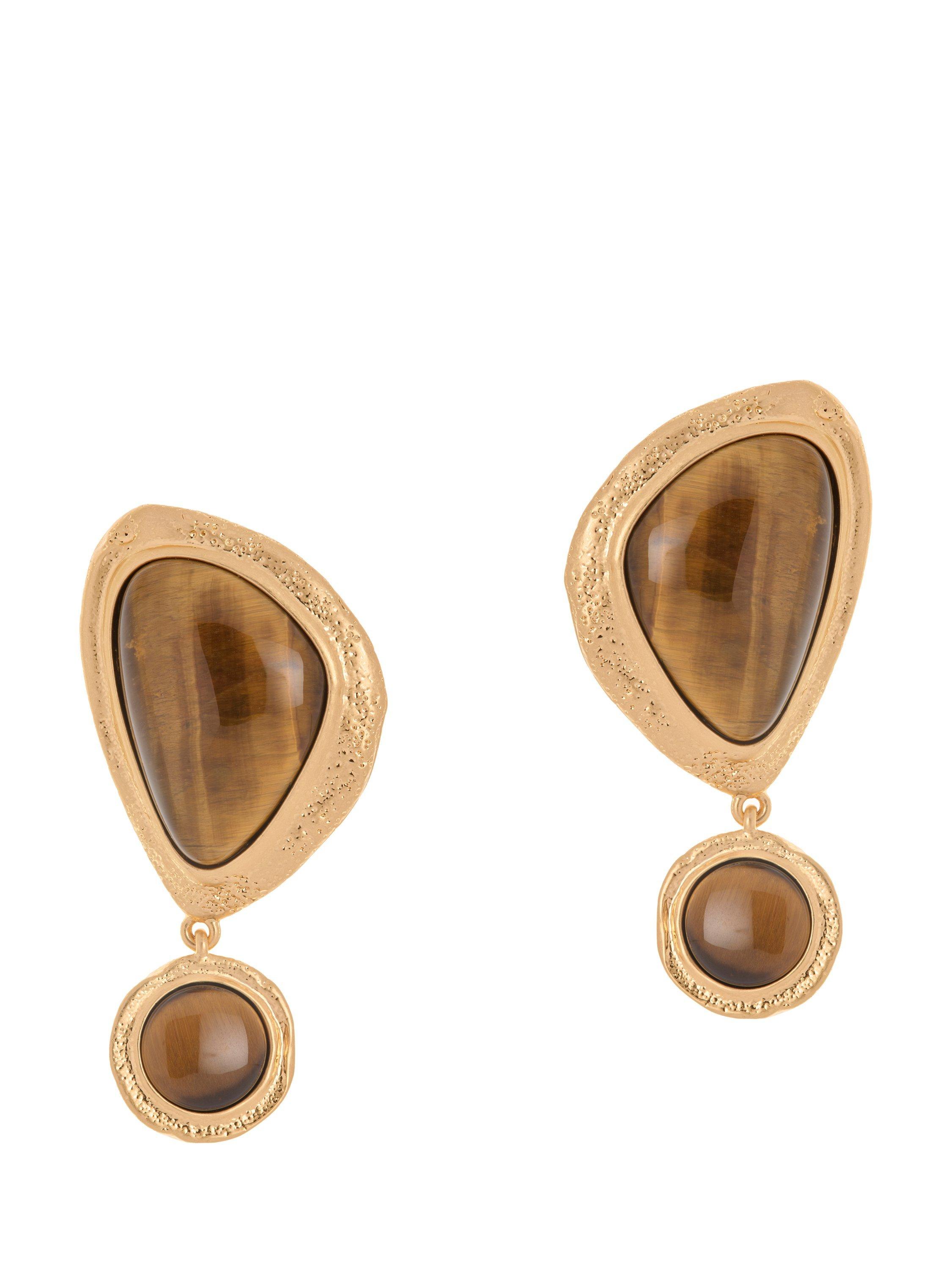 Product image 1 of 5, which shows Reiss Tori Tumbled Stone Drop Earrings, Gold