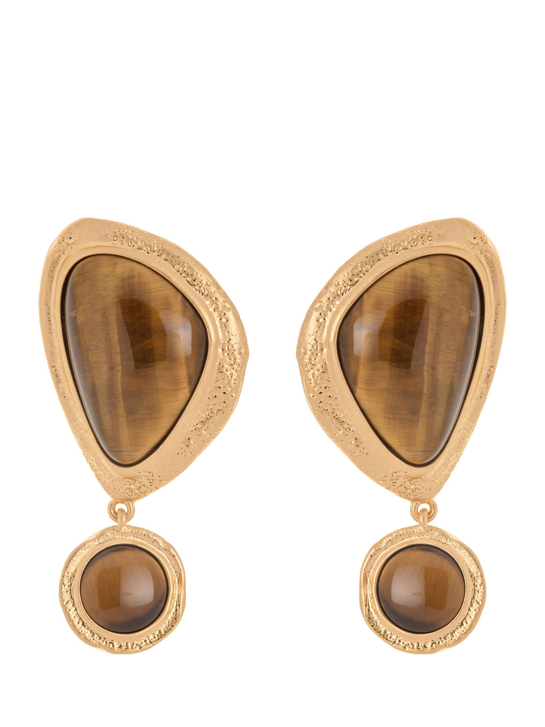 Product image 2 of 5, which shows Reiss Tori Tumbled Stone Drop Earrings, Gold