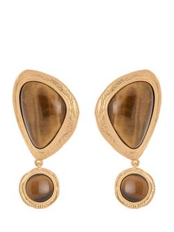 Reiss Tori Tumbled Stone Drop Earrings, Gold - view 2, Gold