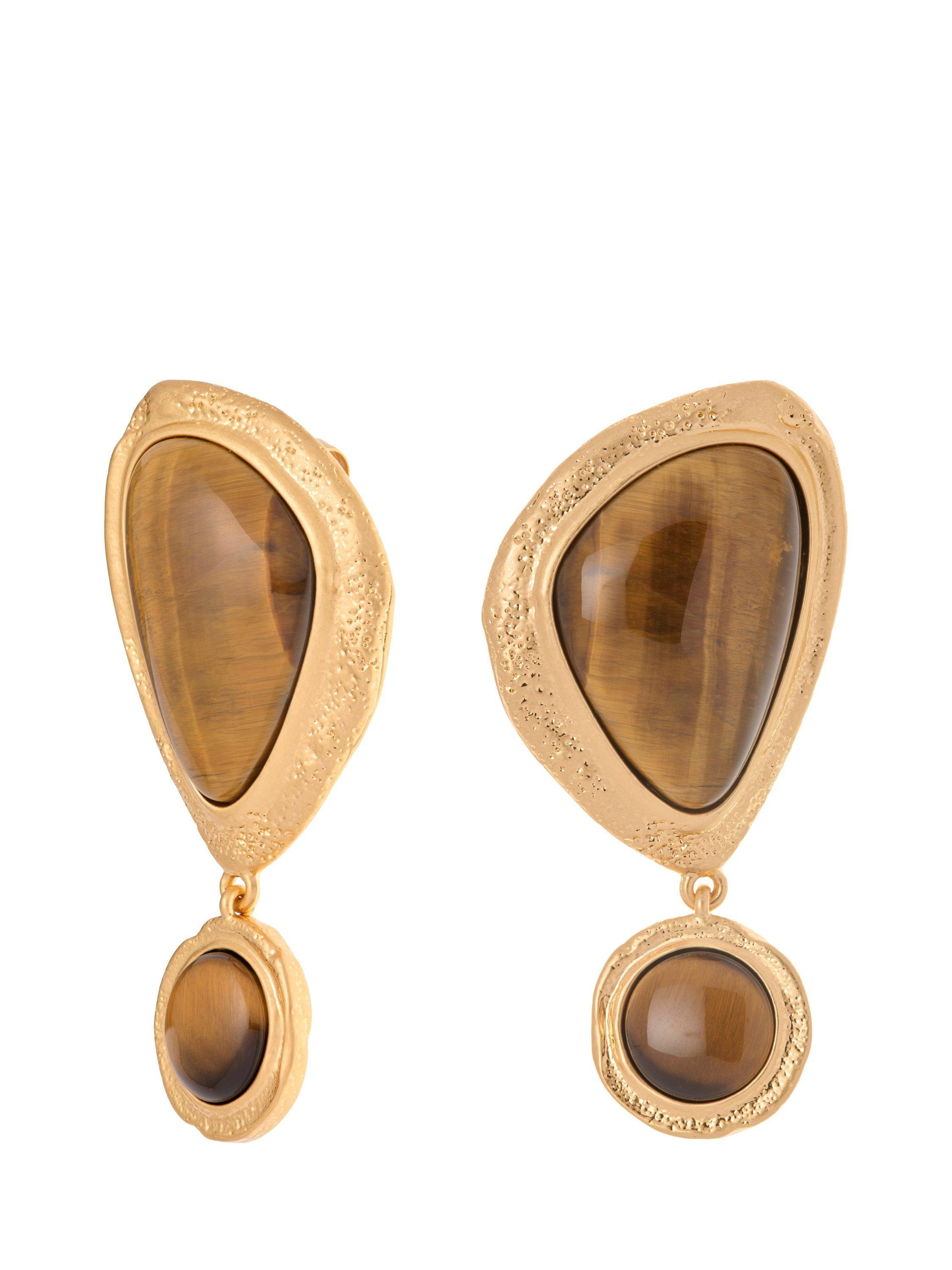 Product image 3 of 5, which shows Reiss Tori Tumbled Stone Drop Earrings, Gold