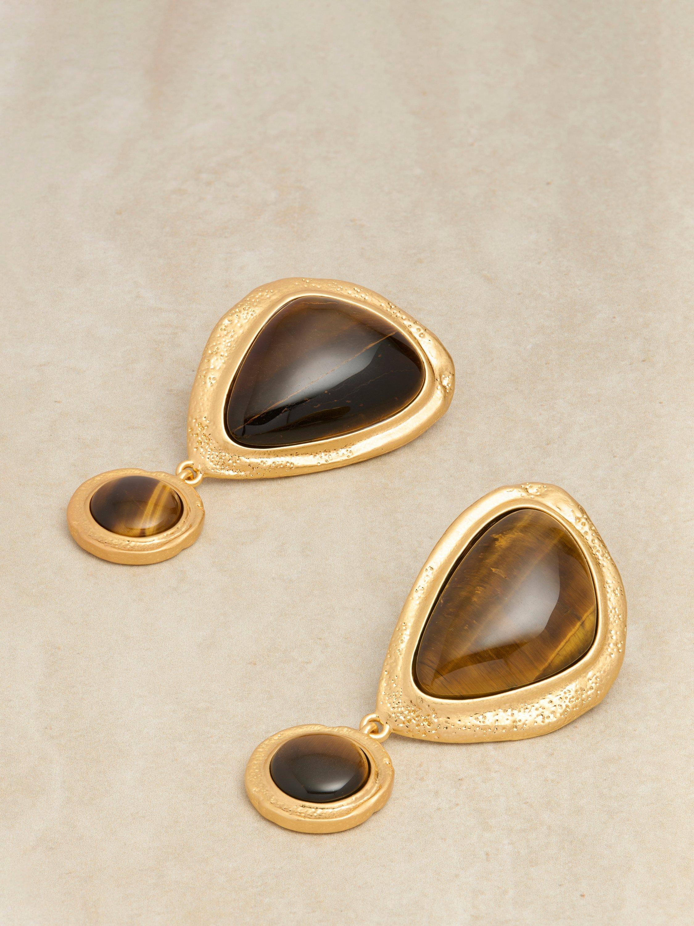 Product image 4 of 5, which shows Reiss Tori Tumbled Stone Drop Earrings, Gold