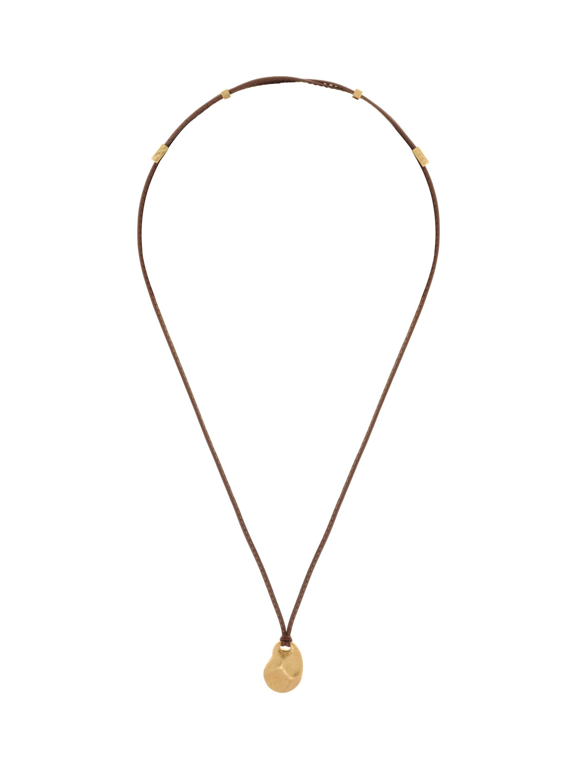 Product image 1 of 5, which shows Reiss Opal Small Organic Cord Pendant Necklace, Gold/Tan
